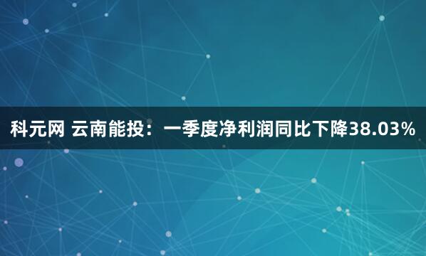 科元网 云南能投：一季度净利润同比下降38.03%